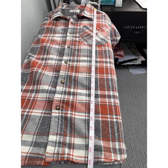 SRK Orange Grey White Plaid Long Sleeve Button Up Warm Flannel Shirt Mens XL - Picture 9 of 9